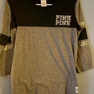 PINK Victoria's Secret Black and Gray Short Sleeve Tee